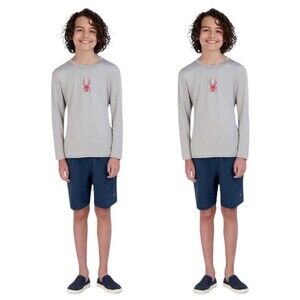 Swim Boys Trunks L Gray Spyder Youth 2-piece Swim 2 Set UPF 30 Swim Shirt Sh
